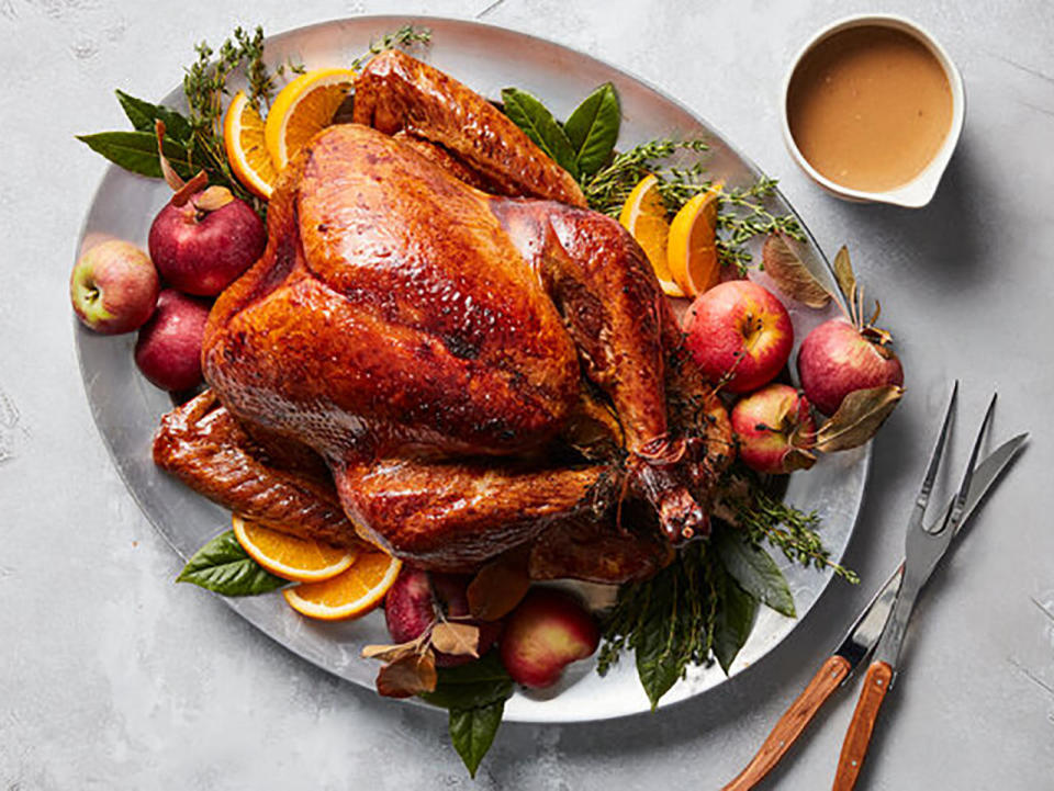 Slow-Roasted Turkey With Apple Gravy. / Credit: Christopher Testani for The New York Times. Food Stylist: Barrett Washburne. Prop Stylist: Christina Lane.
