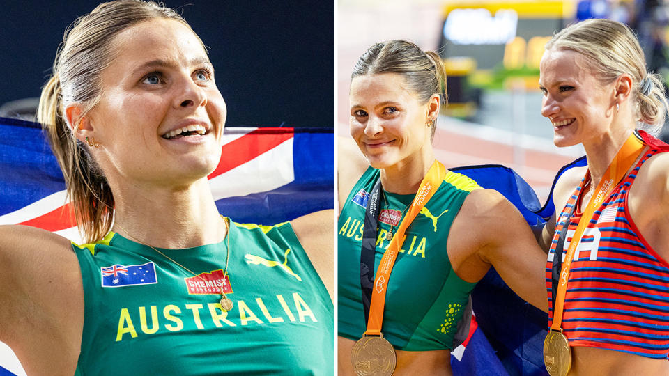 Nina Kennedy and Katie Moon at the world athletics championships.