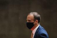 FILE PHOTO: Britain's Foreign Affairs Secretary Dominic Raab arrives at BBC Broadcasting House in London