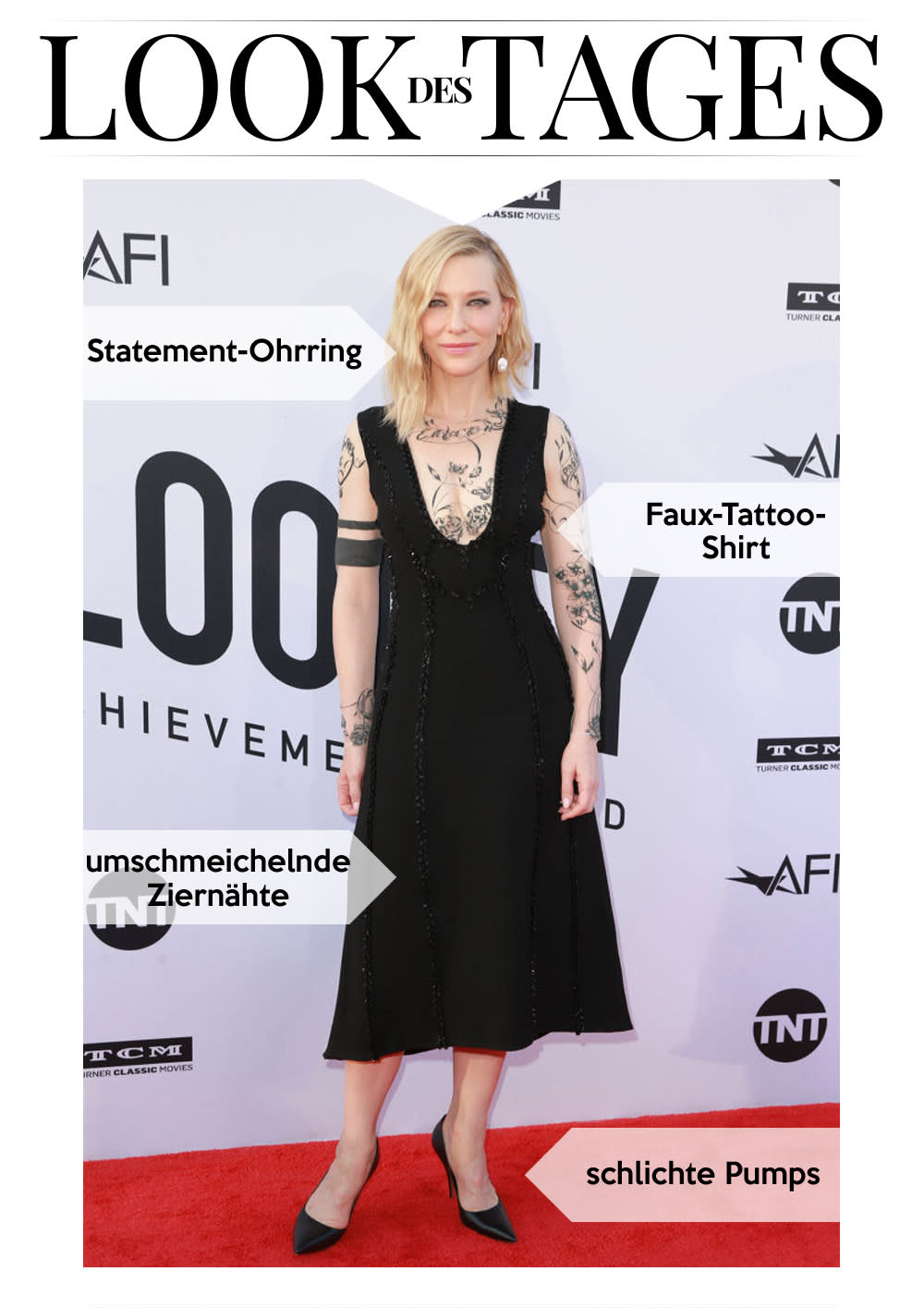 Geht das wieder ab? Cate Blanchett überrascht mit glamourösem Tattoo-Look. (Bild: Getty Images)