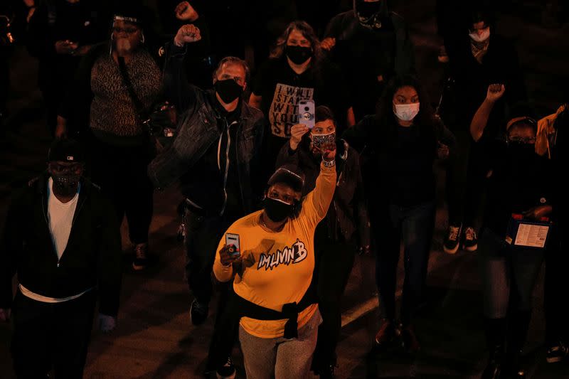 Demonstrators take part in a protest in Rochester, New York