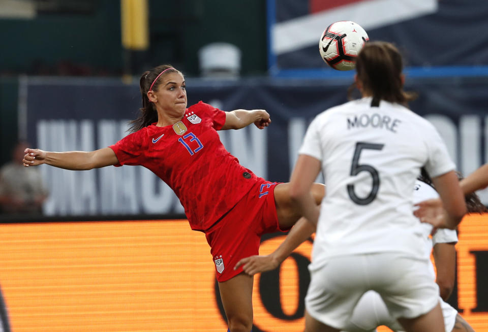 Alex Morgan (13) leads a talented U.S. attacking line that could carry the Americans to their fourth World Cup title. (Photo: ASSOCIATED PRESS)