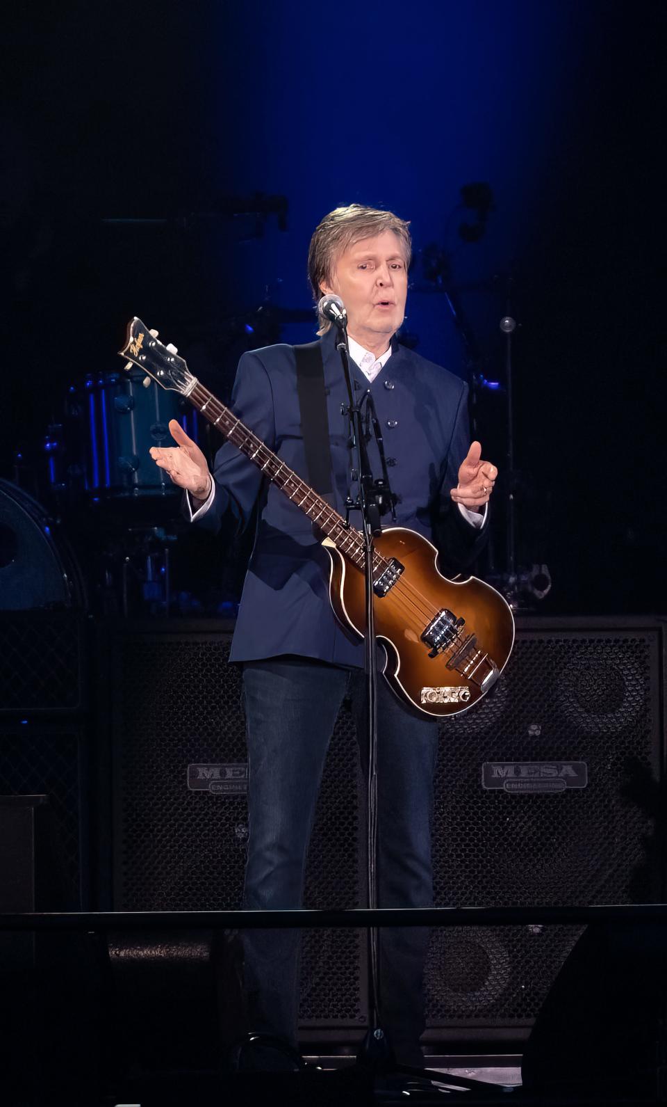 Paul McCartney's plays in his Got Back tour show at MetLife stadium on June 16, 2022.