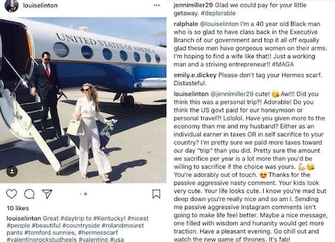 Louise Linton had a bizarre response - Credit: Louise Linton/Instagram