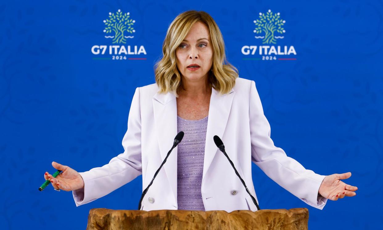 <span>Giorgia Meloni, speaking after the G7 summit, dismissed a row over a reference to abortion in the final communique.</span><span>Photograph: Francesco Fotia/Rex/Shutterstock</span>