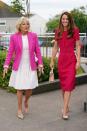 <p>Kate chose a magenta belted Alexander McQueen dress and neutral pumps when she accompanied <a href="https://www.townandcountrymag.com/style/fashion-trends/g35292215/jill-biden-first-lady-style-photos/" rel="nofollow noopener" target="_blank" data-ylk="slk:First Lady Jill Biden;elm:context_link;itc:0;sec:content-canvas" class="link ">First Lady Jill Biden</a> to meet students and teachers at the Connor Downs Academy in Cornwall.</p>