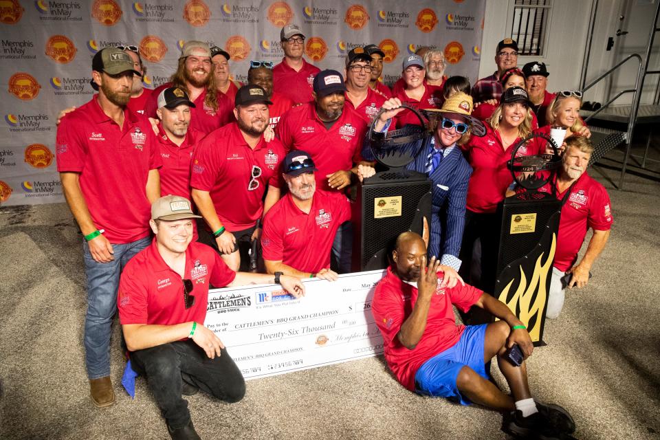 The Shed BBQ takes a team photo after being named the Grand Champion of the 2024 World Championship Barbecue Cooking Contest as part of Memphis in May at Liberty Park on Saturday, May 18, 2024.