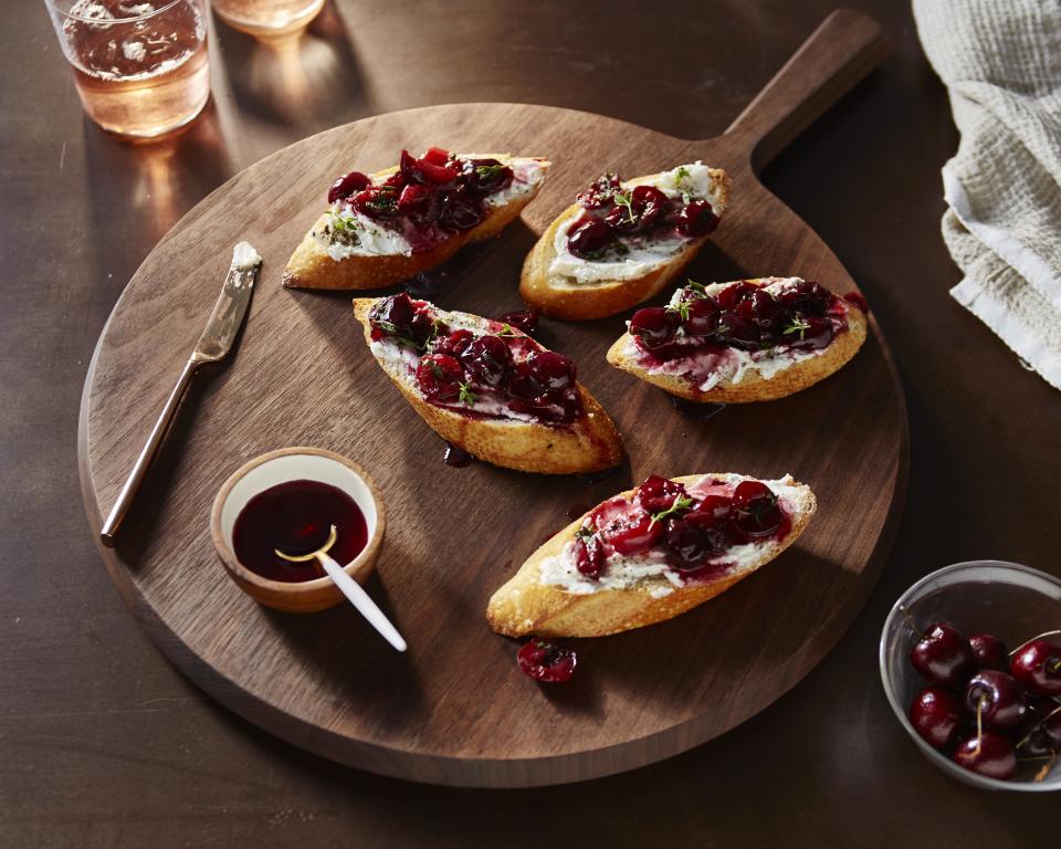 Poached Cherry and Goat Cheese Crostini