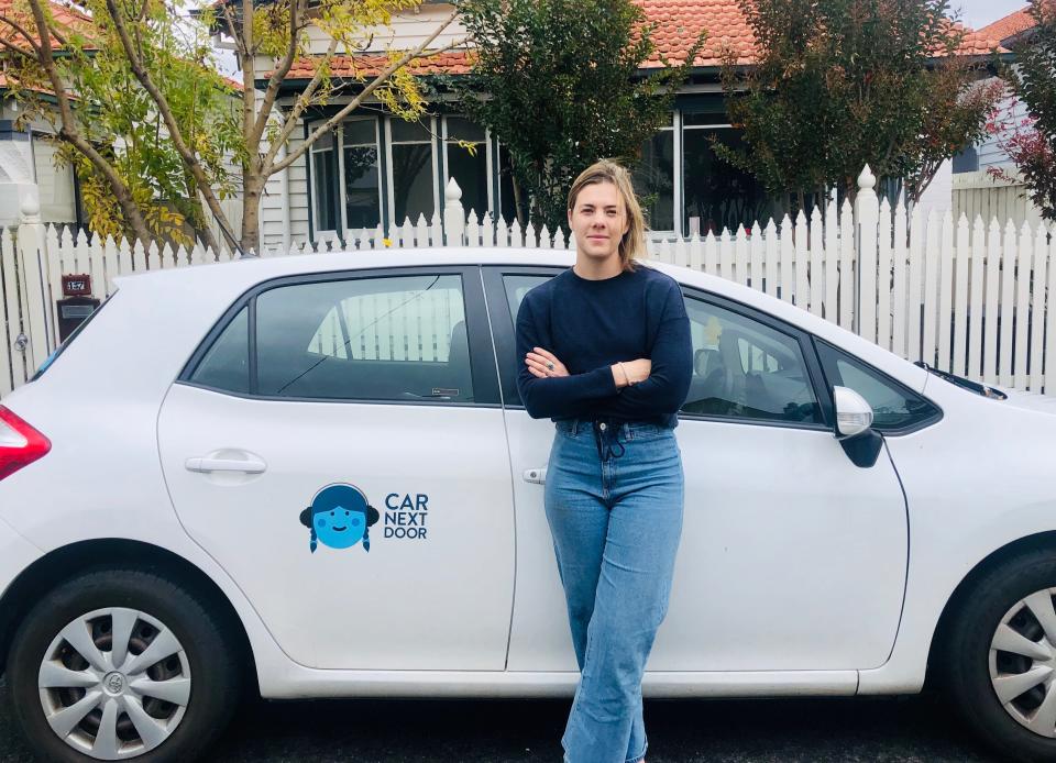 Josie Baynes with her car, which is lent out on Car Next Door.