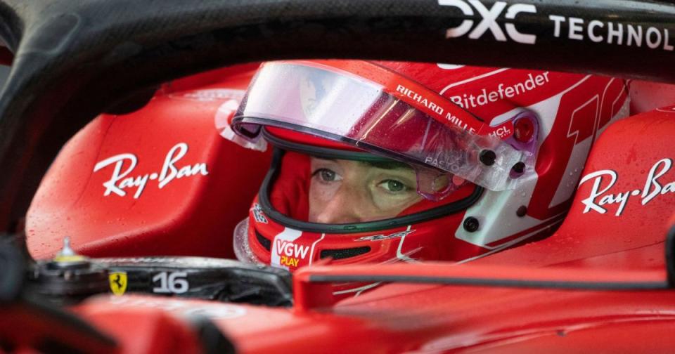 Pembalap Ferrari Charles Leclerc terlihat dari kokpit selama latihan hari Jumat di Grand Prix Kanada.  Montreal, Juni 2023. Kredit: Alamy