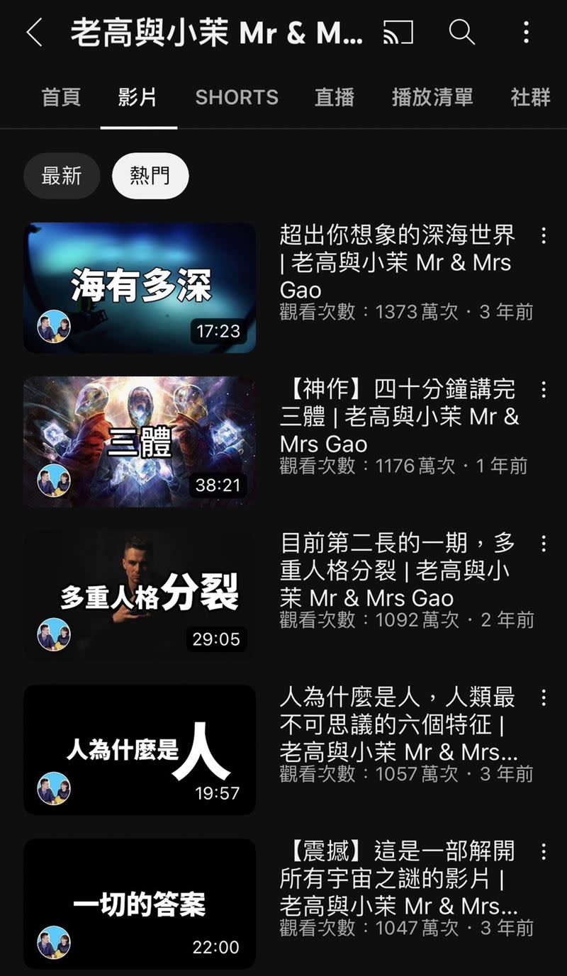 有網友表示老高經營YouTube5年流量依舊相當穩定。（圖／翻攝自老高與小茉YouTube）