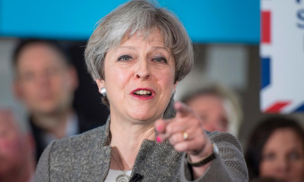 Theresa May speaking at a rally in Banchory, Scotland.