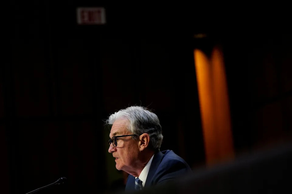 Federal Reserve Chair Jerome Powell testifies before a Senate Banking, Housing, and Urban Affairs Committee hearing on the