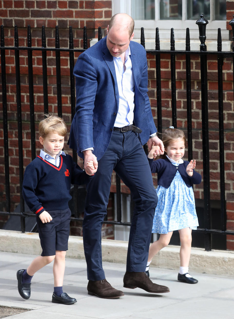 Prince George and Princess Charlotte arrive at the Lindo Wing on 23 April 2018 to meet their little brother