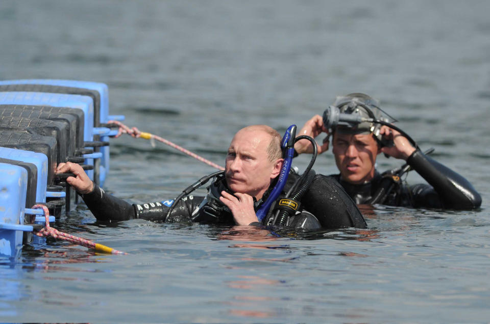 Putin&nbsp;goes scuba diving at an underwater archaeological site in the Greek Black Sea on Aug. 10, 2011.