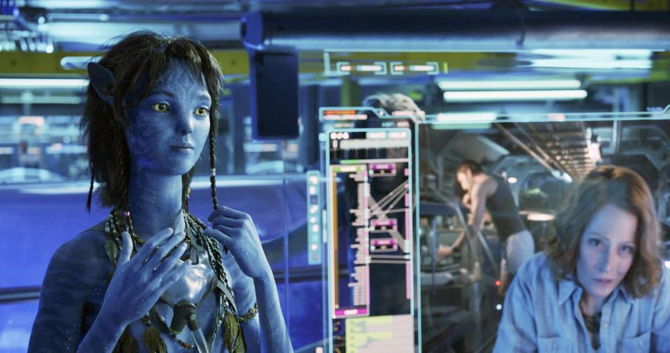 Kira (Sigourney Weaver) watches a message from her mother, Grace (Weaver) in a scene from Avatar: The Way of Water. (Photo: Walt Disney Co./Courtesy Everett Collection)