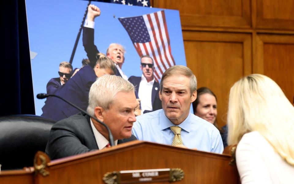 Rep. James Comer, chairman of the House Oversight and Accountability Committee, and Rep. Jim Jordan at the House Oversight and Accountability Committee