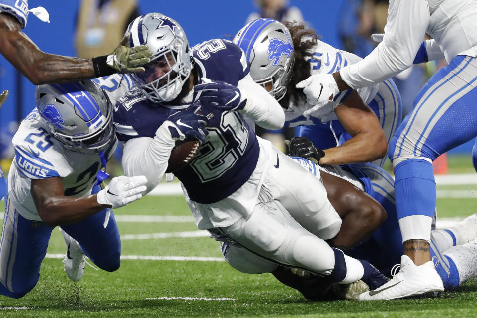 Dallas Cowboys running back Ezekiel Elliott said he's not frustrated by his lack of production in recent games. (AP/Rick Osentoski)