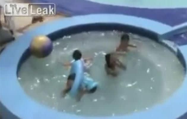 The footage shows the boy tipping face down into the pool. Photo: LiveLeak