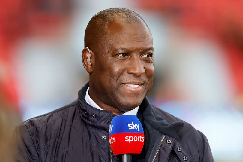 DONCASTER, ENGLAND - AUGUST 30: Kevin Campbell, football co-commentator and pundit working for Sky Sports during the Carabao Cup Second Round match between Doncaster Rovers and Everton FC at The Eco-Power Stadium on August 30, 2023 in Doncaster, United Kingdom. (Photo by Richard Sellers/Sportsphoto/Allstar via Getty Images)