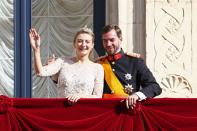 LUXEMBOURG - OCTOBER 20: Princess Stephanie of Luxembourg and Prince Guillaume of Luxembourg wave to the crowds from the balcony of the Grand-Ducal Palace following the wedding ceremony of Prince Guillaume Of Luxembourg and Princess Stephanie of Luxembourg at the Cathedral of our Lady of Luxembourg on October 20, 2012 in Luxembourg, Luxembourg. The 30-year-old hereditary Grand Duke of Luxembourg is the last hereditary Prince in Europe to get married, marrying his 28-year old Belgian Countess bride in a lavish 2-day ceremony. (Photo by Andreas Rentz/Getty Images)