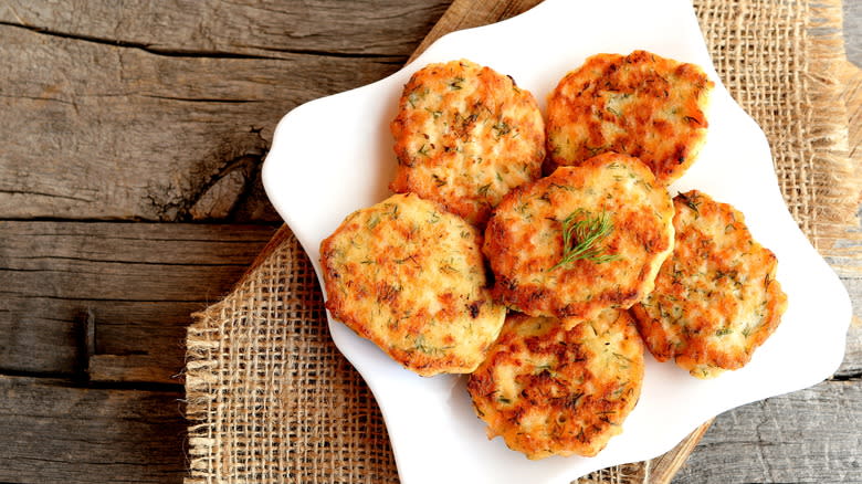 Cooked fish cakes on a plate