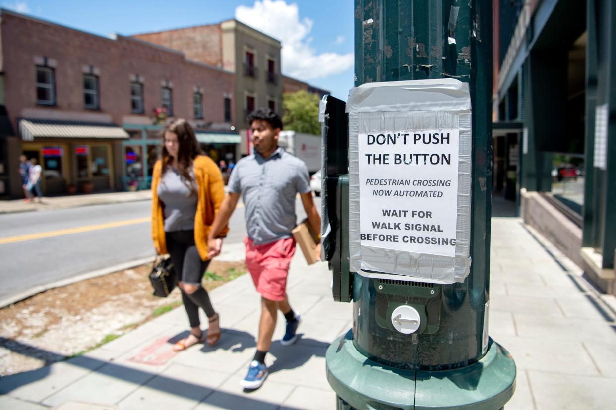 Pedestrians in downtown Asheville.