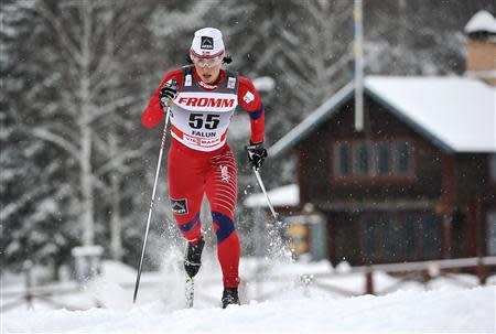 Norway's Marit Bjorgen skis to win the women's prologue 2.5km classic individual World Cup ski race in Falun March 18, 2011. REUTERS/Anders Wiklund/SCANPIX