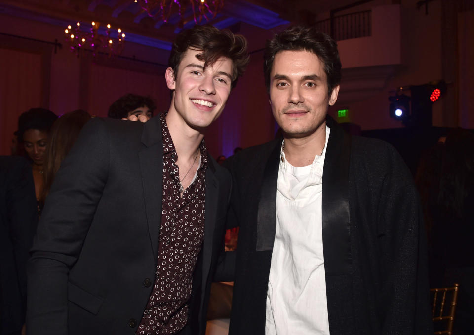 BEVERLY HILLS, CALIFORNIA – NOVEMBER 13: Shawn Mendes and John Mayer attend the Billboard 2018 Live Music Awards at Montage Beverly Hills on November 13, 2018 in Beverly Hills, California. (Photo by Alberto E. Rodriguez/Getty Images)