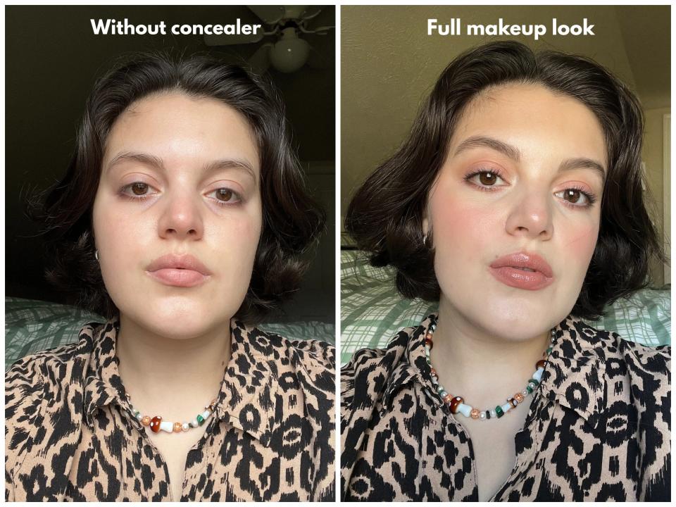 Side-by-side of Insider reporter Gabi Stevenson's face before and after makeup