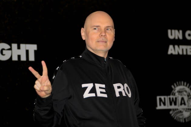 Billy Corgan of the Smashing Pumpkins at a press conference in Mexico City 2023. - Credit: Medios y Media/Getty Images