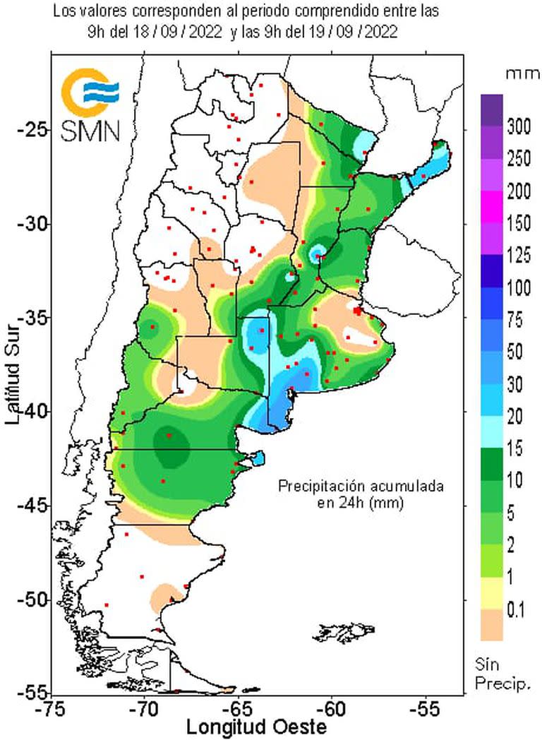 Mapa de lluvias del domingo