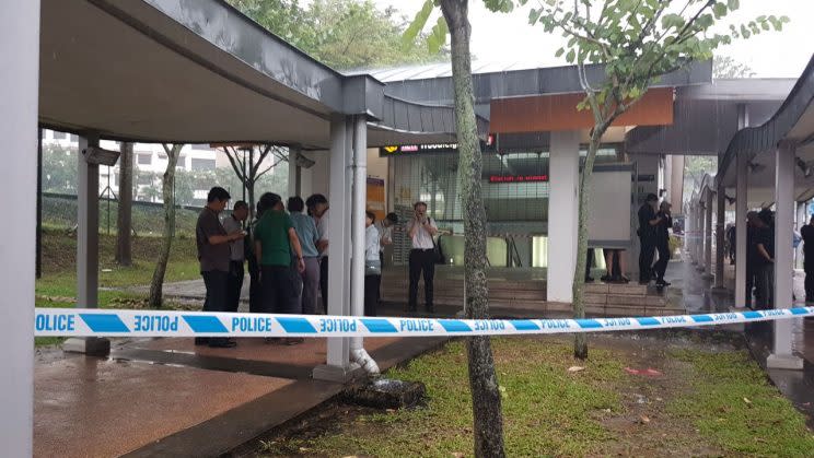 A security scare was created at Woodleigh MRT station by a runner who left baking flour on the ground on 18 April 2017. (Photo: Wan Ting Koh / Yahoo News Singapore)