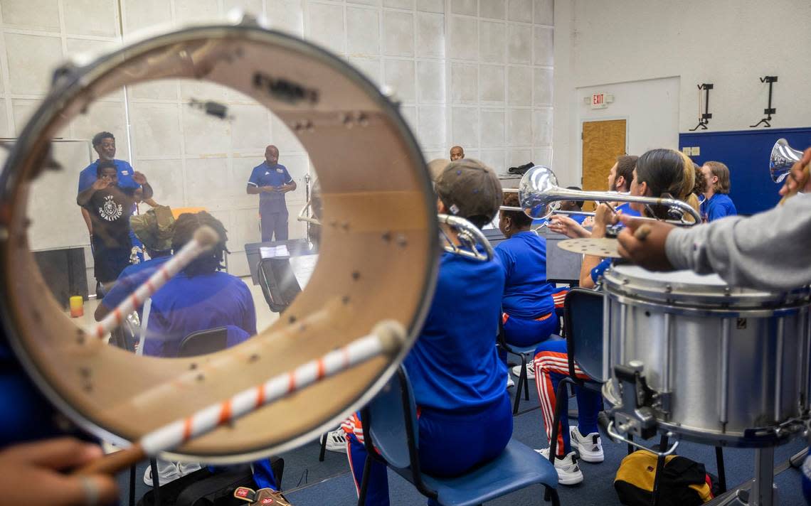 Florida Memorial University’s The ROAR Marching Band plays on Friday, June 9, 2023, in Miami Gardens, Florida. Alexia Fodere/for The Miami Herald