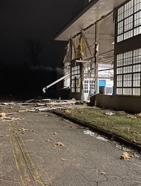 An iWitness 7 viewer shared photos reporting storm damage at Building 4 in Area B of Wright-Patterson AFB.
