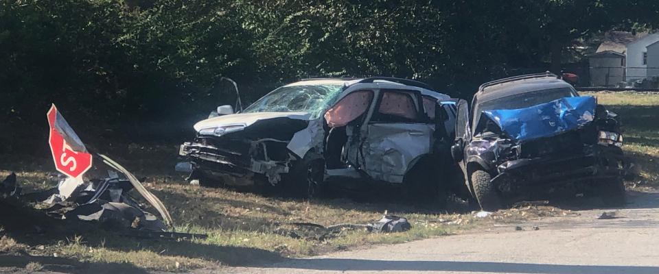 Alycia A. Noriega was taken Monday to a Topeka hospital from this crash scene in North Topeka. She died as a result of injuries suffered in the crash.