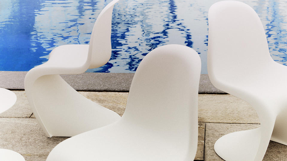 All-white Vitra Panton chairs are among the largest home goods Mytheresa offers. - Credit: MyTheresa