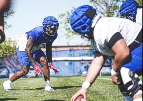 Tennessee State linebacker James Green (8) returned to spring practice after missing the 2022 season with a shoulder injury.