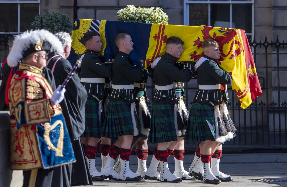 The Queen’s coffin departing St Giles’ Cathedral in Edinburgh (PA)