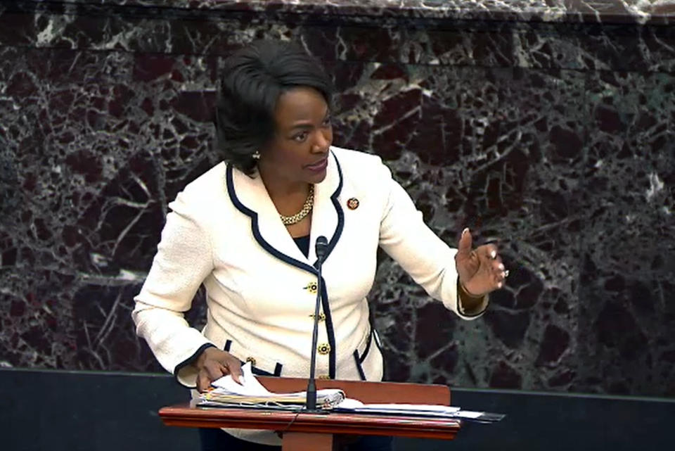 Rep. Val Demings (D-Fla.) speaks during impeachment proceedings against then-President Donald Trump on Jan. 30, 2020. As a floor manager, Demings helped lead the prosecution of Trump over the Ukraine scandal. (Photo: Handout via Getty Images)