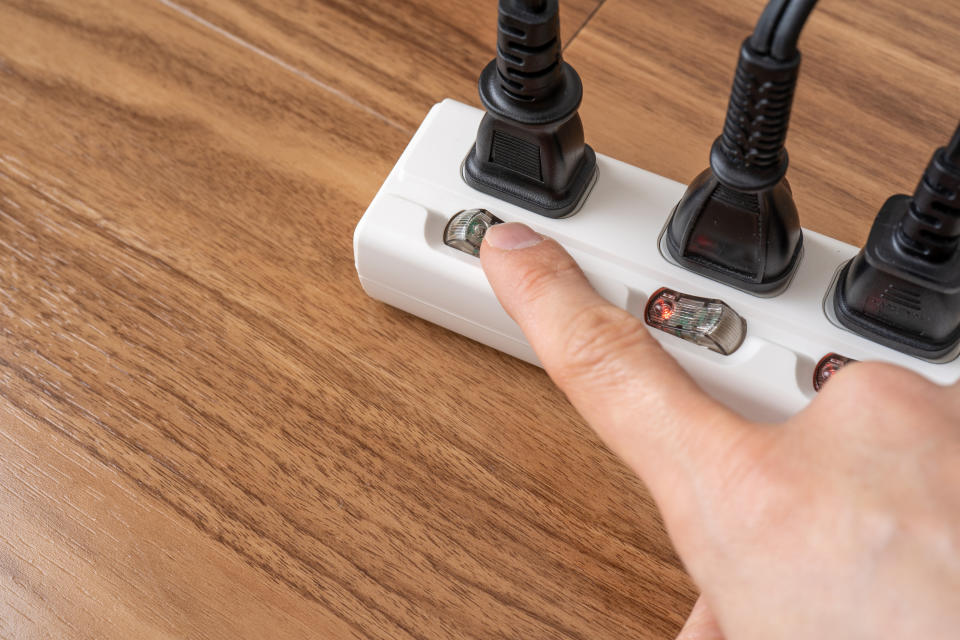 power strip turning on