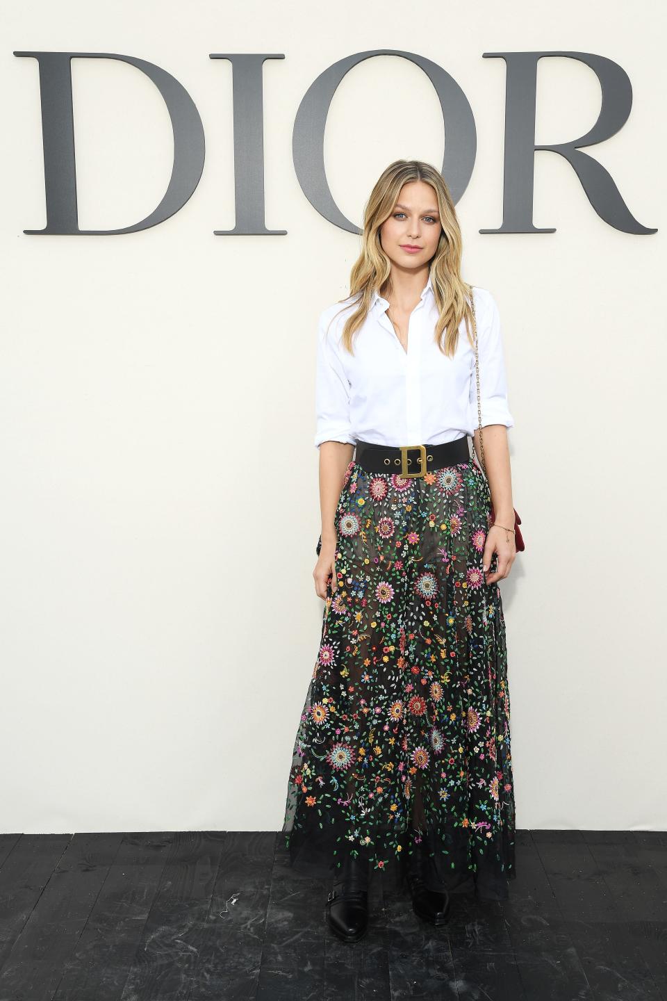 In this file photo from September 24, 2018, Melissa Benoist attended the Christian Dior show during Paris Fashion Week.