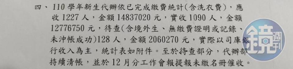 師生指控，高餐大消合社的工作報告並未對外公開，只以A4紙簡單列出費用收支。（讀者提供）