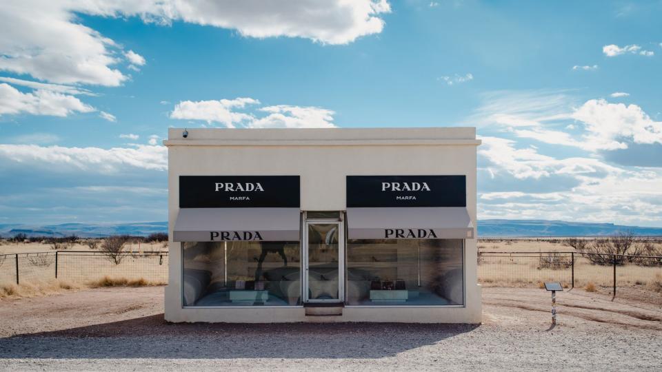 <p>No shopping here! In Valentine, Texas, the faux <a href="https://www.ballroommarfa.org/archive/prada-marfa-an-explainer/" rel="nofollow noopener" target="_blank" data-ylk="slk:Prada Marfa;elm:context_link;itc:0;sec:content-canvas" class="link ">Prada Marfa</a> boutique on the side of a barren highway is an art installation by Michael Elmgreen and Ingar Dragset.</p>