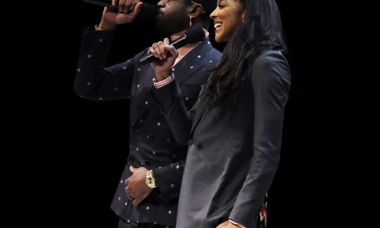 Candace Parker and Dwayne Wade address the crowd before the 2020 NBA All-Star - Taco Bell Skills Challenge