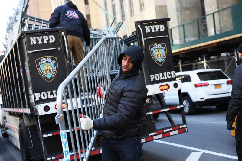 Metal barricades outside the Manhattan Criminal Court as speculation grows Trump will be indicted by the New York District Attorney.