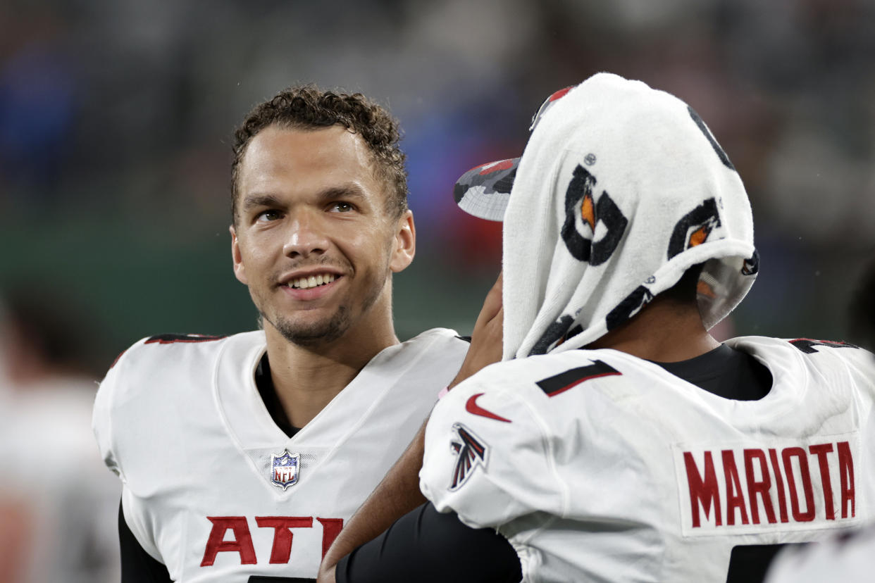 The Atlanta Falcons need to find out what they have in rookie third-rounder Desmond Ridder, even if they're a fourth-quarter collapse away from a 3-1 start with Marcus Mariota at quarterback. (AP Photo/Adam Hunger)