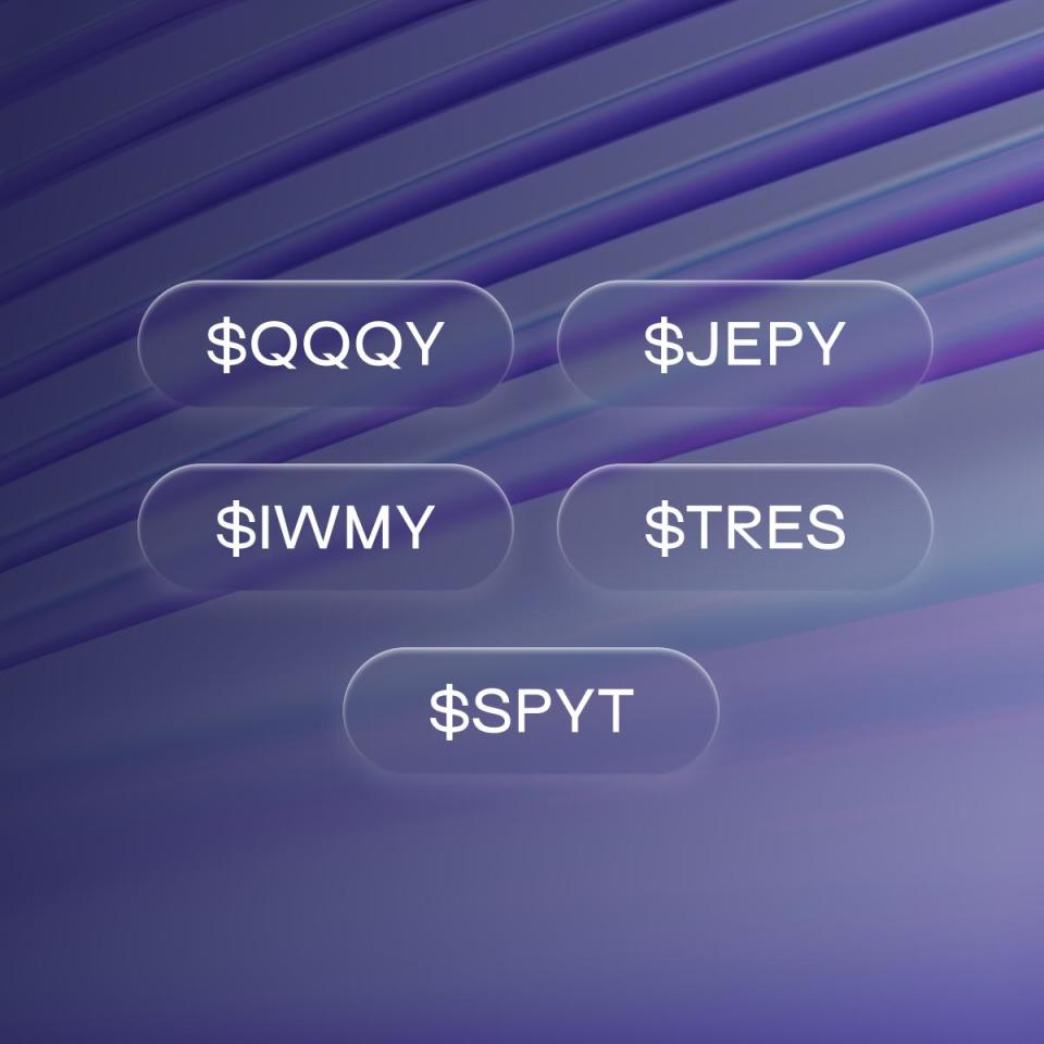 $QQQY (56.94%), $JEPY (37.52%), $IWMY (72.30%), $TRES (11.50%), and $SPYT.