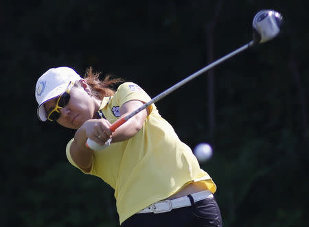 FILE PHOTO: Mika Miyazato of Japan tees off the 14th during the second round of the U.S. Women's Open golf tournament at Blackwolf Run in Kohler, Wisconsin July 6, 2012. REUTERS/Darren Hauck