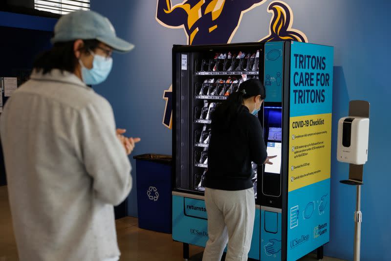 Self testing COVID-19 vending machines on campus at UC San Diego as students return to classes